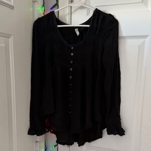 Free People Black Button-Down Blouse